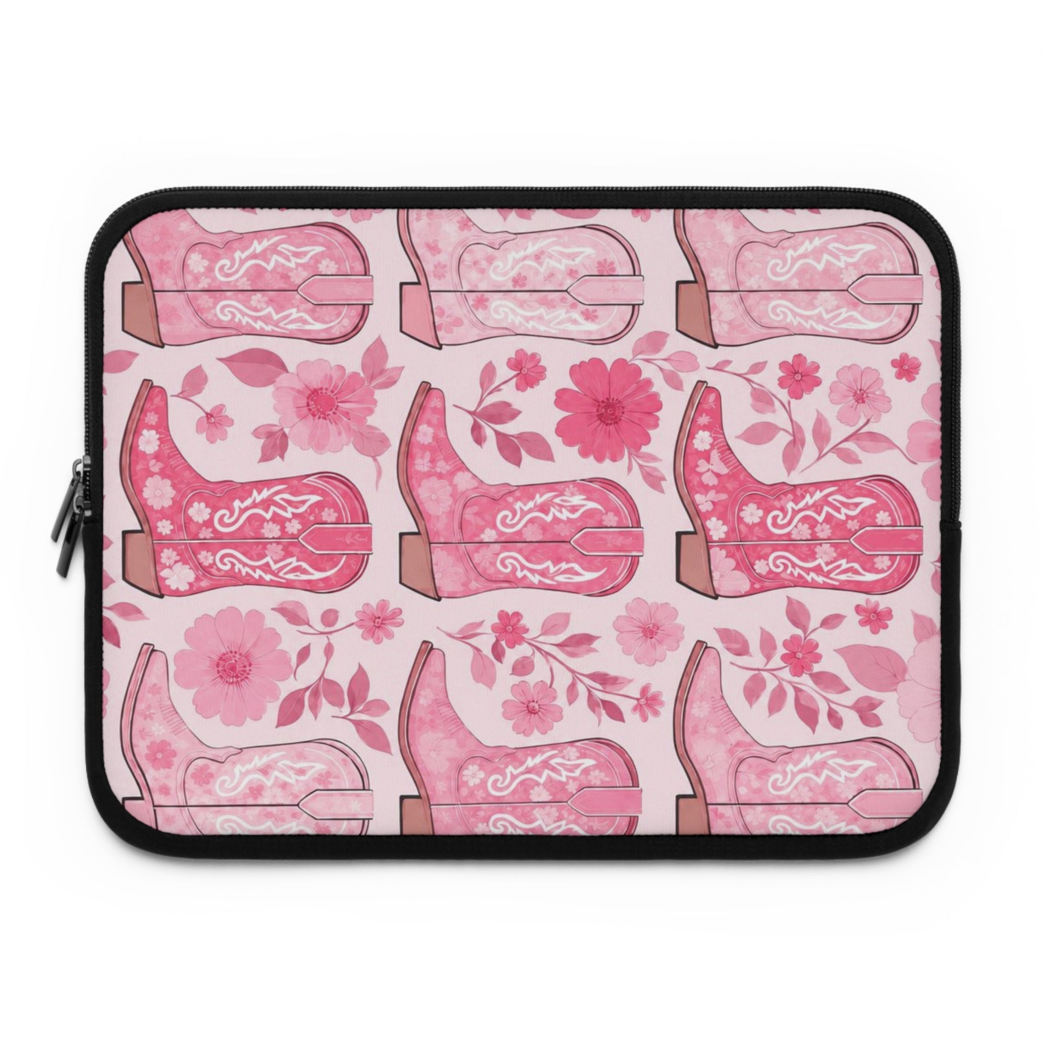 Pink Cowboy Boot Laptop Sleeve | Western Floral Tech Cover for Women