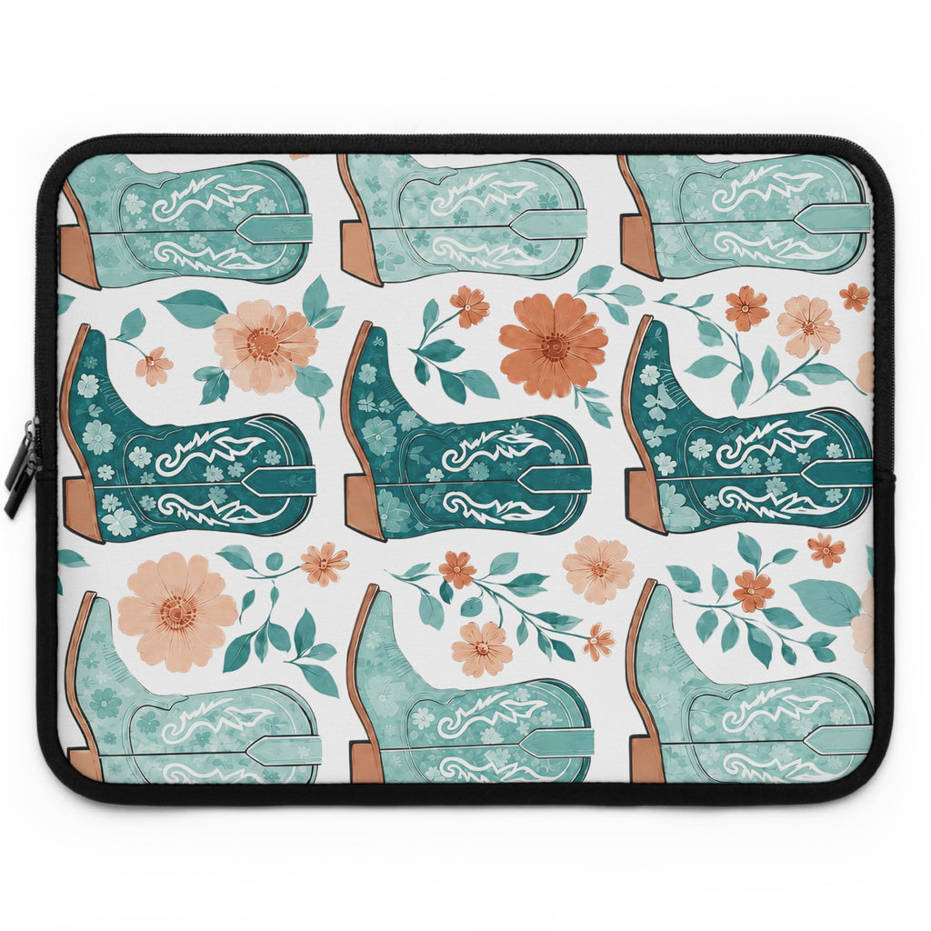 Coastal Cowboy Boot Laptop Sleeve | Teal Western Floral Tech Cover