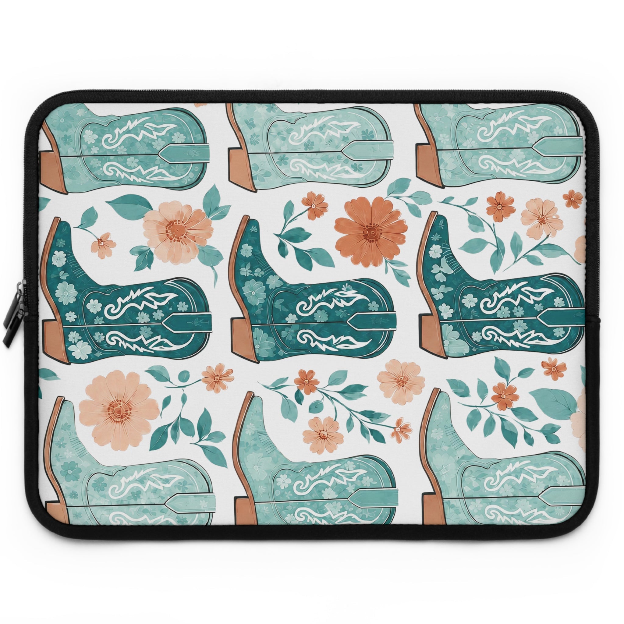 Coastal Cowboy Boot Laptop Sleeve | Teal Western Floral Tech Cover