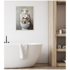 Sylvie Cute Sheep Holding Toilet Paper Roll Toilet Bathroom Art Framed Canvas by The Creative Bunch Studio