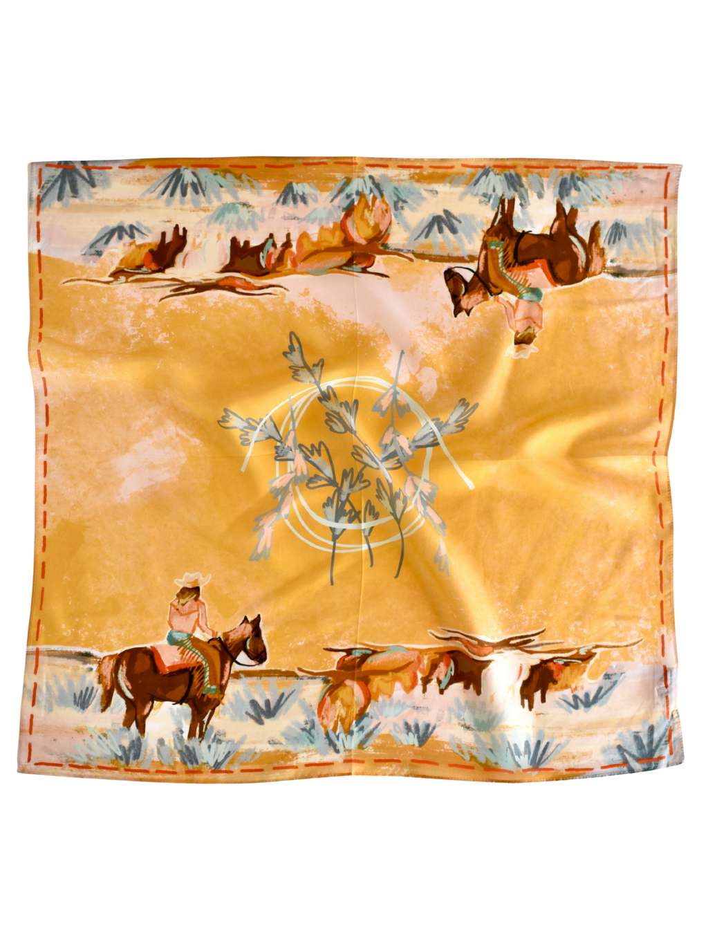 Longhorn Open Range: Large 100% Mulberry Silk 35x35 Cowgirl Wild Rag Western Scarf