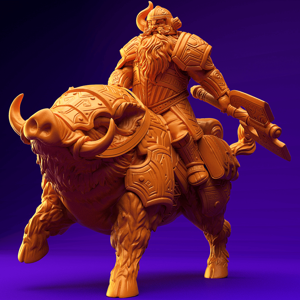 3D Printed Dwarf’s Army Nafarrate - Dwarf Wild Pig Boar Rider Set 28mm 32mm Ragnarok D&D