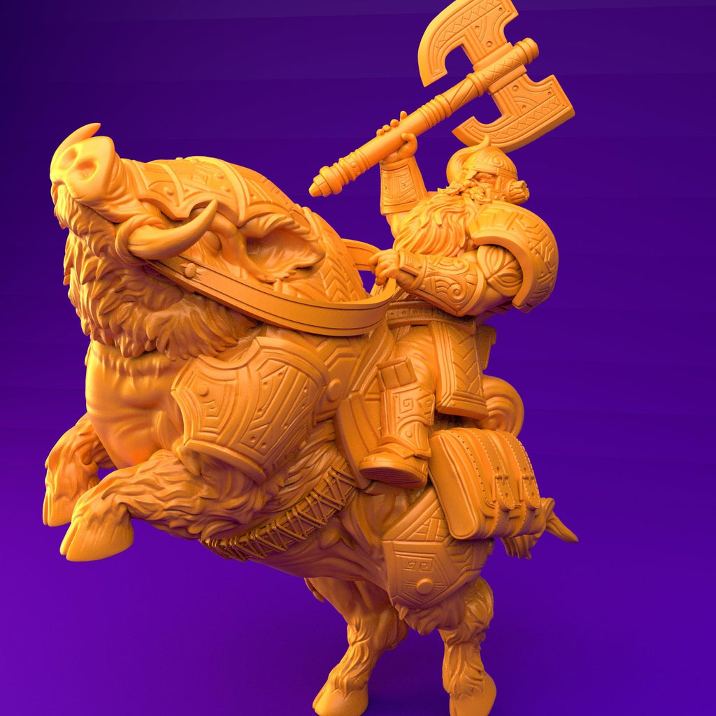 3D Printed Dwarf’s Army Nafarrate - Dwarf Wild Pig Boar Rider Set 28mm 32mm Ragnarok D&D