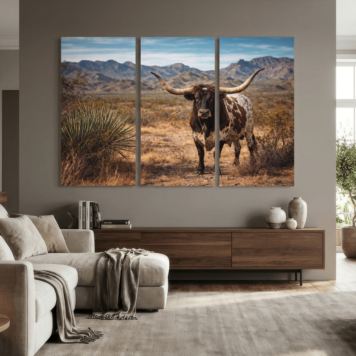 Texas Longhorn Bull Wall Art Canvas Print, Western Farmhouse Decor
