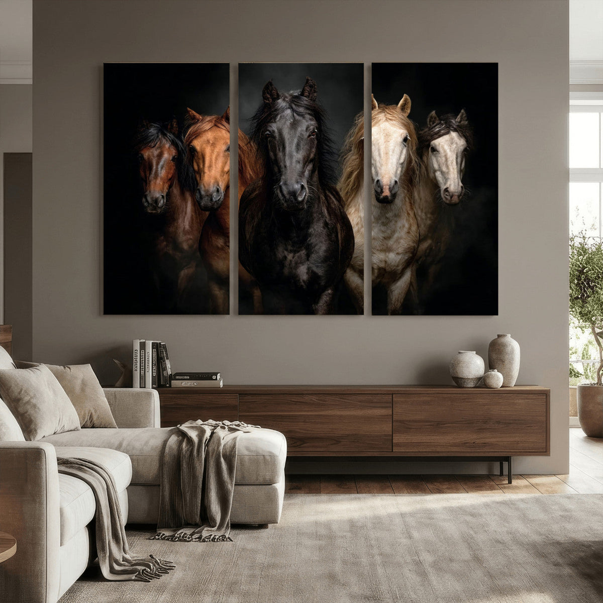 Horse Wall Art Canvas Print, Wild Horses Portrait Photography,