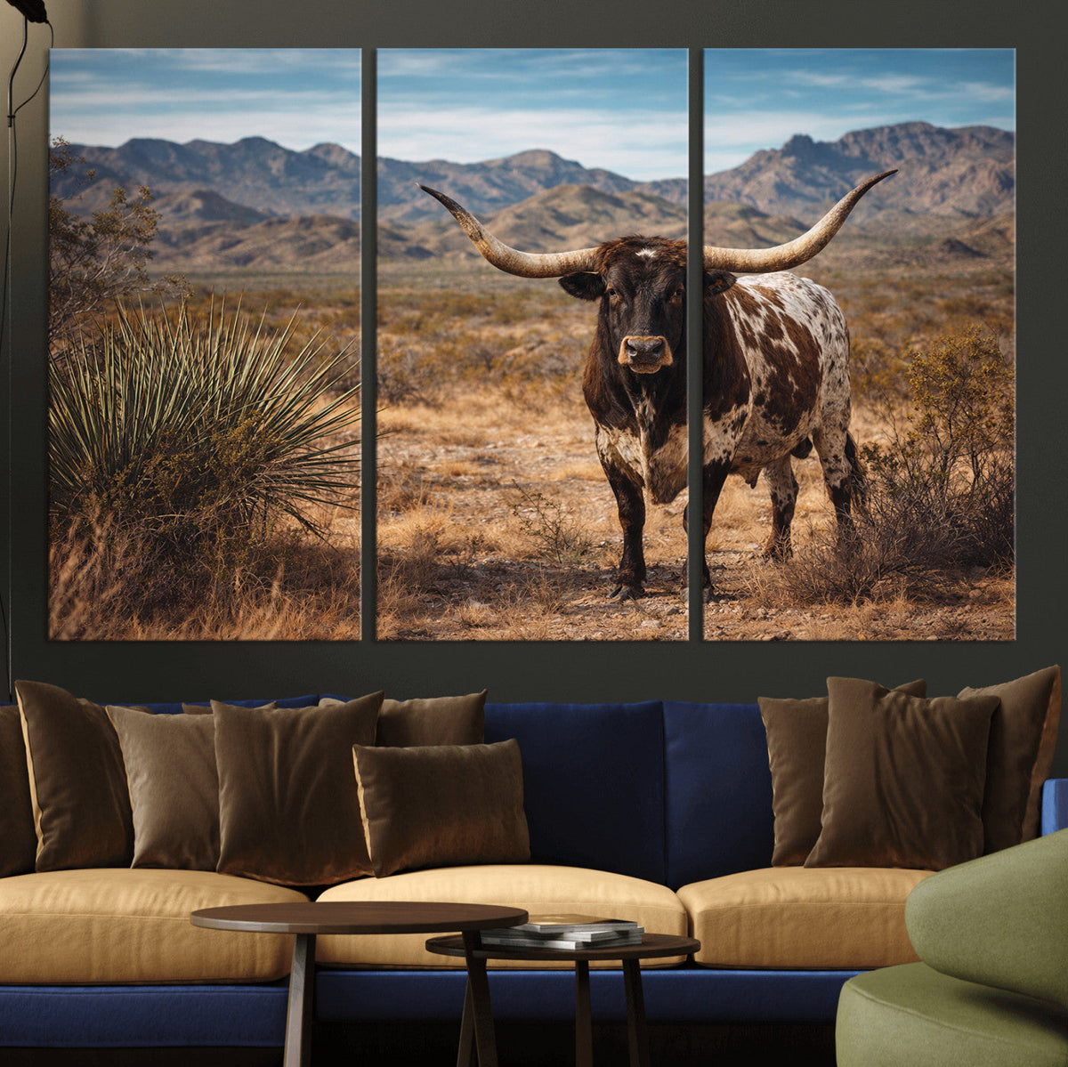 Texas Longhorn Bull Wall Art Canvas Print, Western Farmhouse Decor