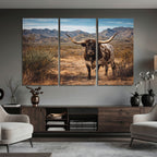 Texas Longhorn Bull Wall Art Canvas Print, Western Farmhouse Decor