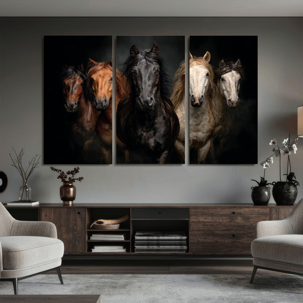 Horse Wall Art Canvas Print, Wild Horses Portrait Photography,