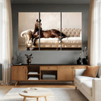 Funny Horse on Sofa Canvas Wall Art, Quirky Horse Lounging Photo