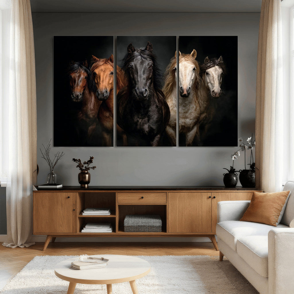 Horse Wall Art Canvas Print, Wild Horses Portrait Photography,