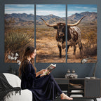 Texas Longhorn Bull Wall Art Canvas Print, Western Farmhouse Decor