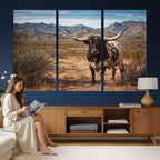 Texas Longhorn Bull Wall Art Canvas Print, Western Farmhouse Decor