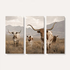 Rustic Texas Longhorn Cow Canvas Wall Art Print, Rustic Farm Animal