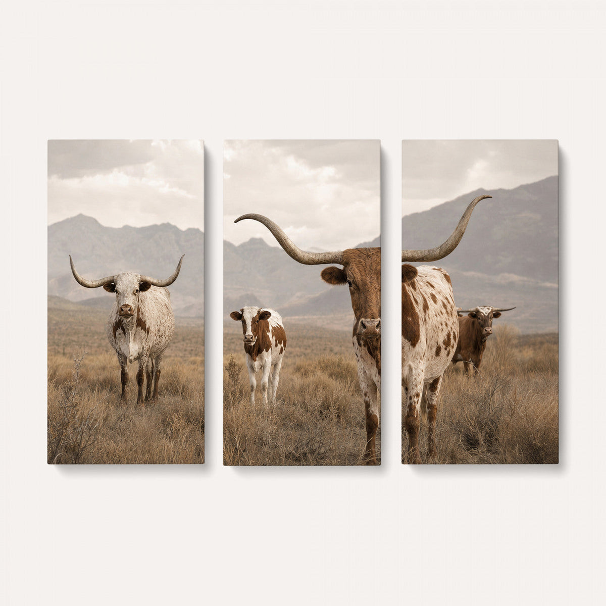 Rustic Texas Longhorn Cow Canvas Wall Art Print, Rustic Farm Animal