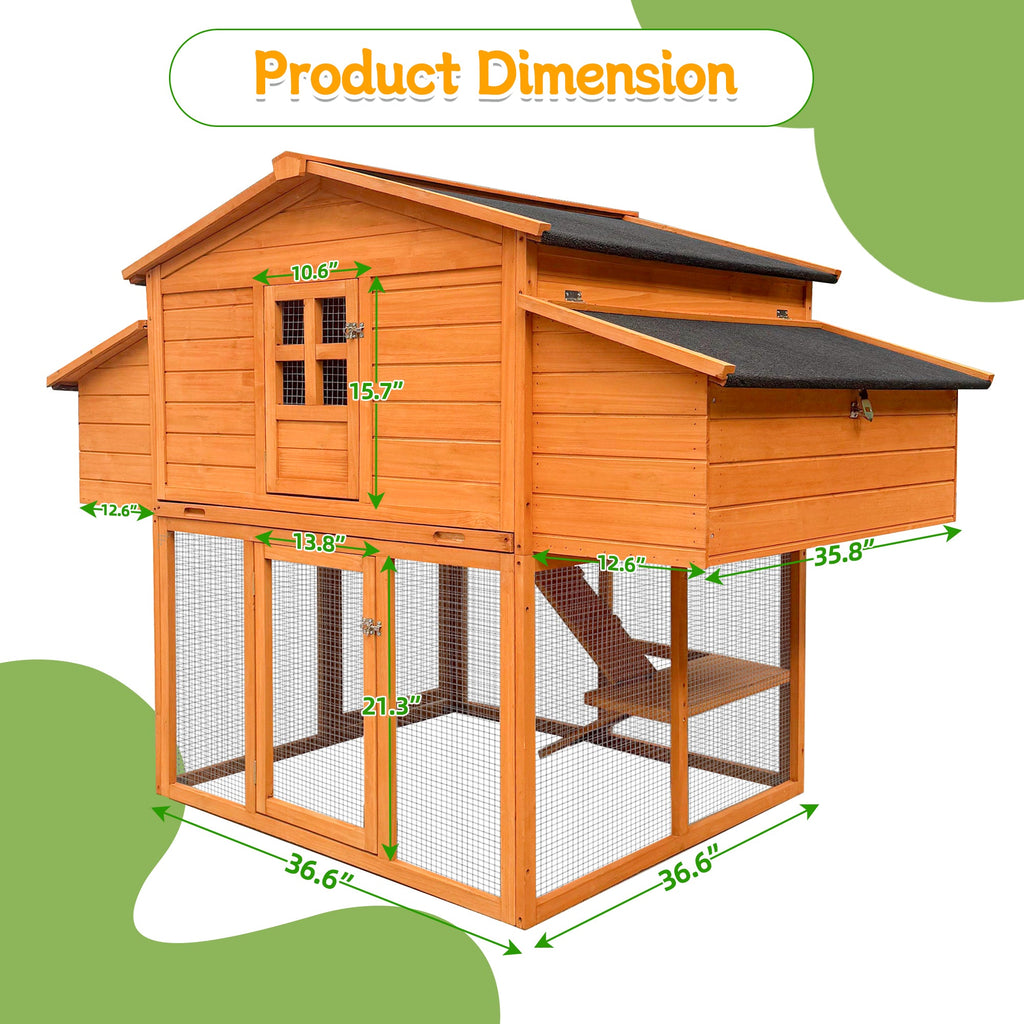 Chicken House for Outdoor with Two Nesting Boxes, Leakproof Pull-On Tray, and UV-Resistant Roof Panel