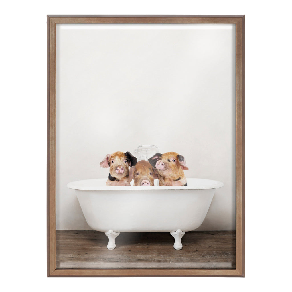 Blake Three Little Pigs in Vintage Bathtub Framed Printed Glass by Amy Peterson Art Studio