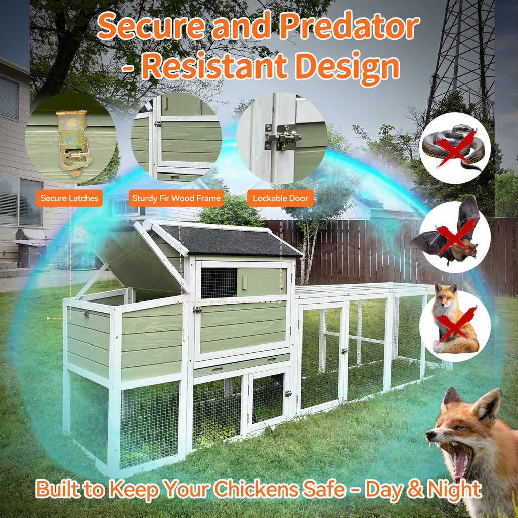 Wooden Chicken Coop, Large Outdoor Hen House with Run and Nesting Box