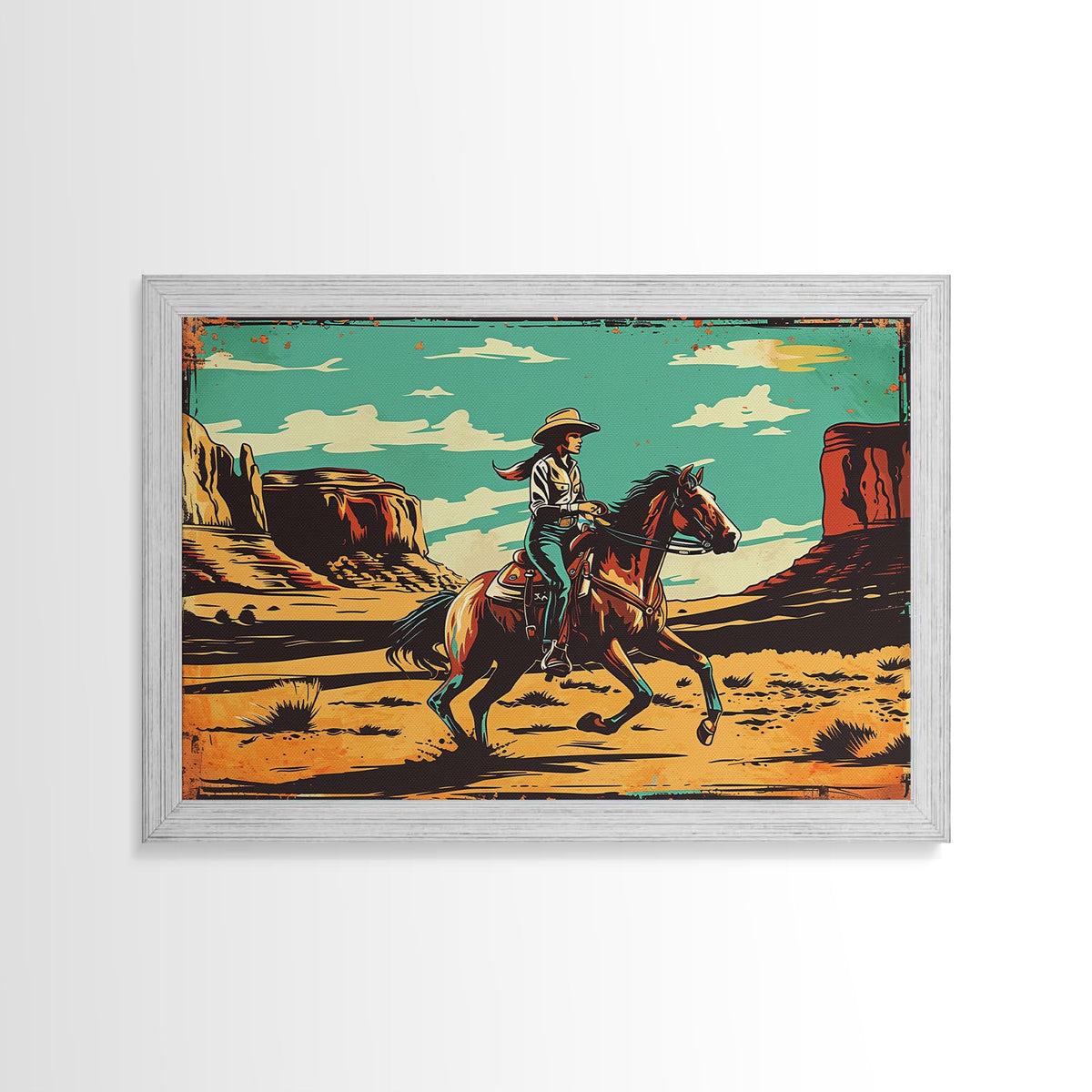 Western Decor Cowgirl Print, Wood Framed Canvas Print, Western Pop Art, Colorful Wall Decor, Gift For Her, Home Decor, Southwest Decor