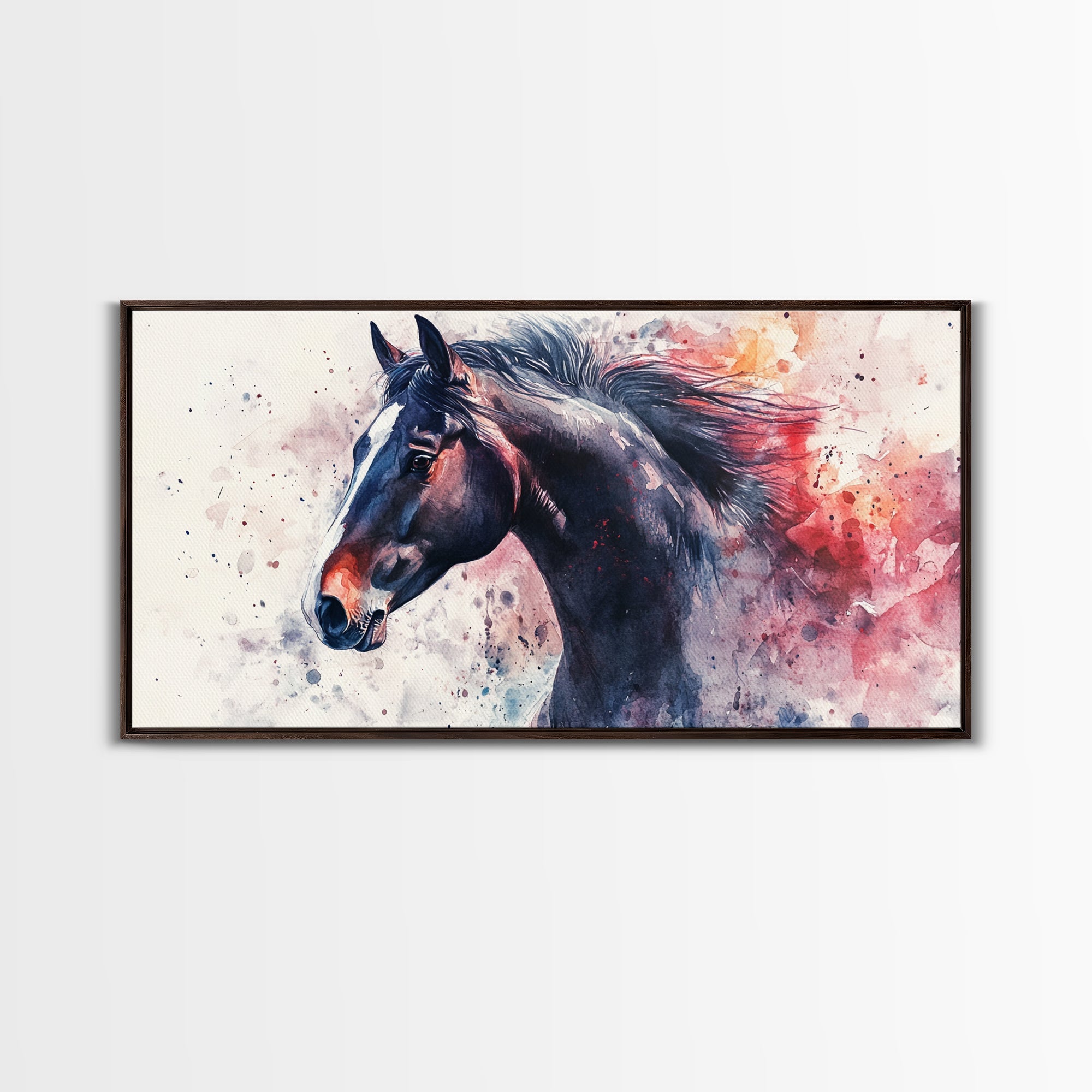 Watercolor Horse Canvas Print Rustic Animal Wall Art Vintage Style Farmhouse Decor Gift Idea Framed Artwork Bedroom Living Room Art