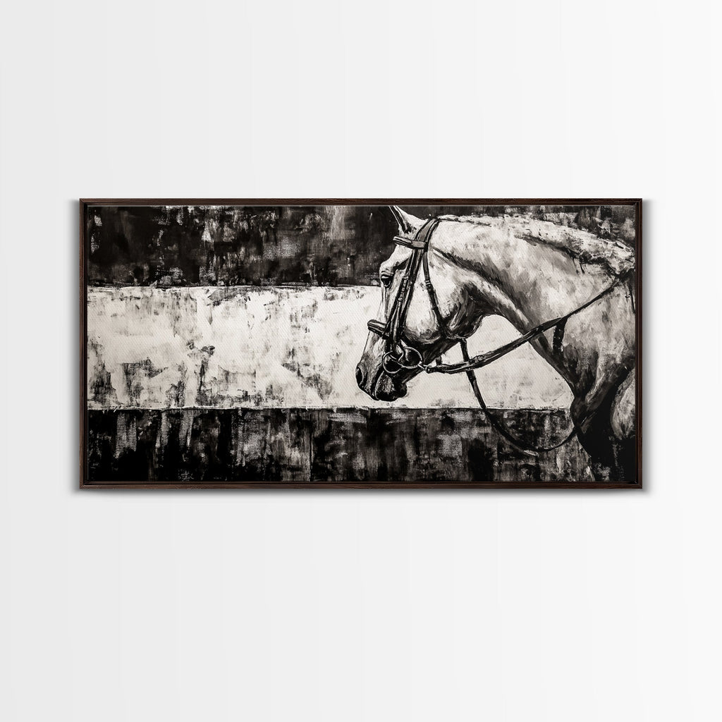 Monochrome Horse, Equestrian Wall Art, Canvas Print, Rustic Black and White Painting, Farmhouse Wall Decor, Western Wall Art