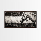 Monochrome Horse, Equestrian Wall Art, Canvas Print, Rustic Black and White Painting, Farmhouse Wall Decor, Western Wall Art