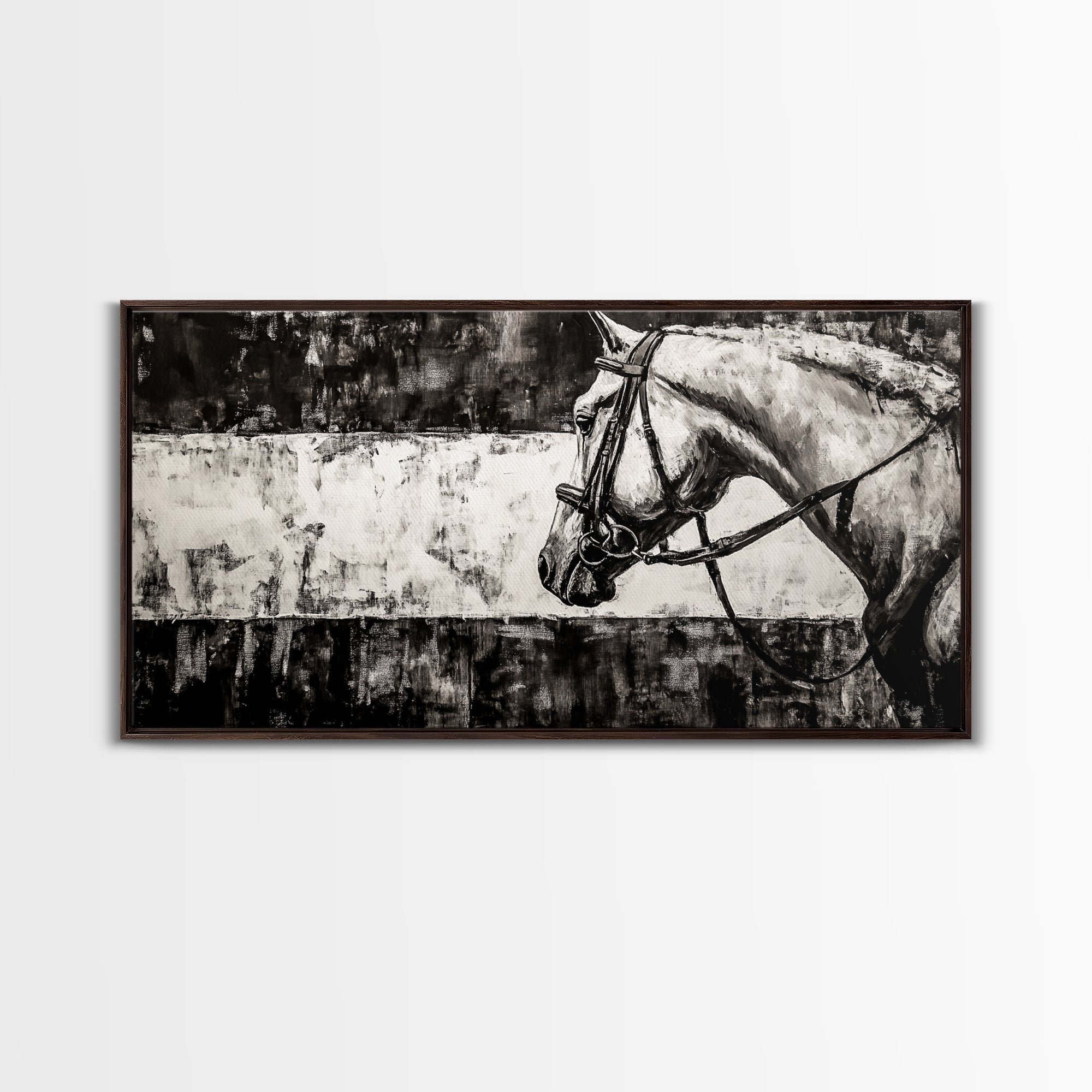 Monochrome Horse, Equestrian Wall Art, Canvas Print, Rustic Black and White Painting, Farmhouse Wall Decor, Western Wall Art
