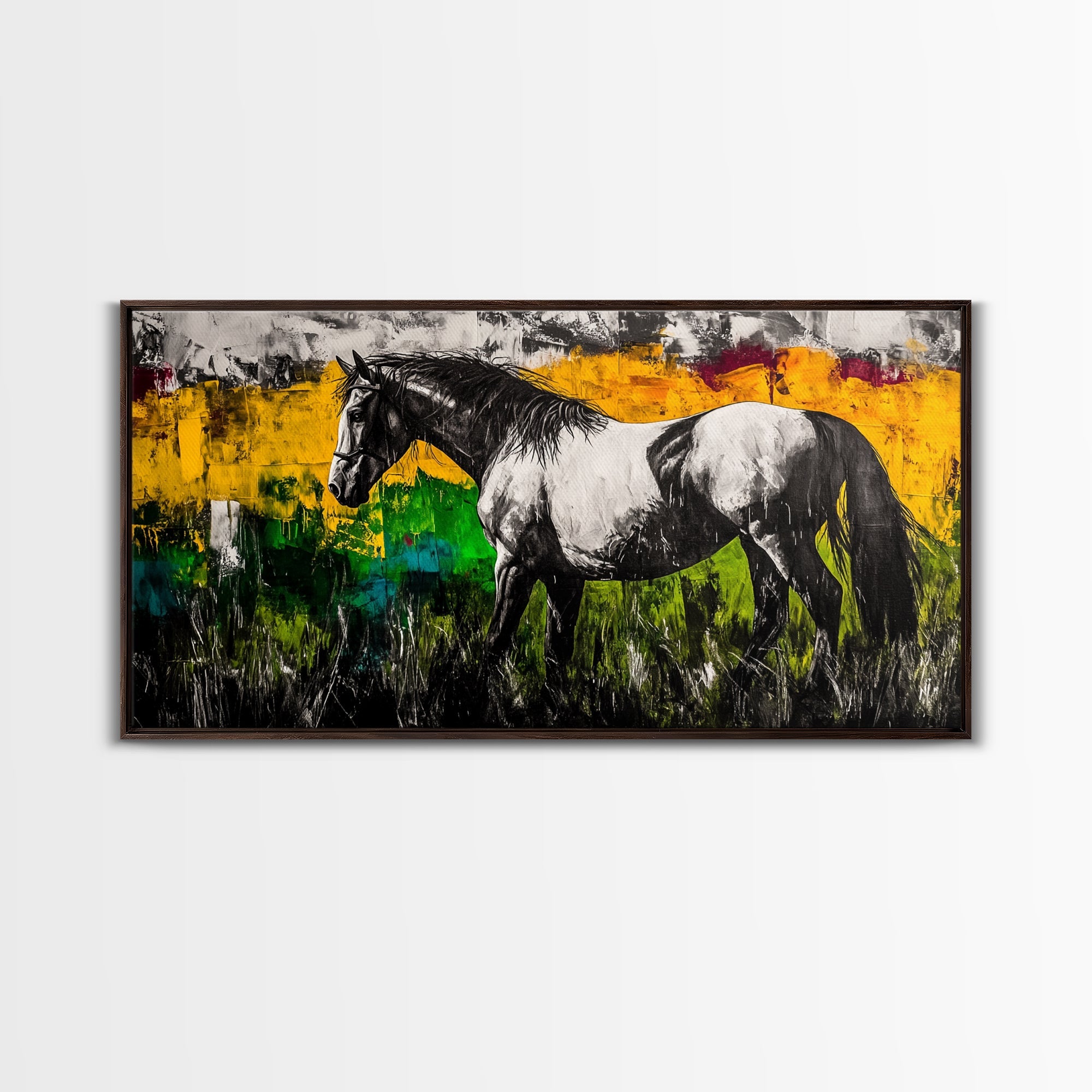 Horse Art, Western Wall Decor, Rustic Canvas Print, Farmhouse Artwork, Equestrian Art, Black and White Painting, Living Room Wall Art