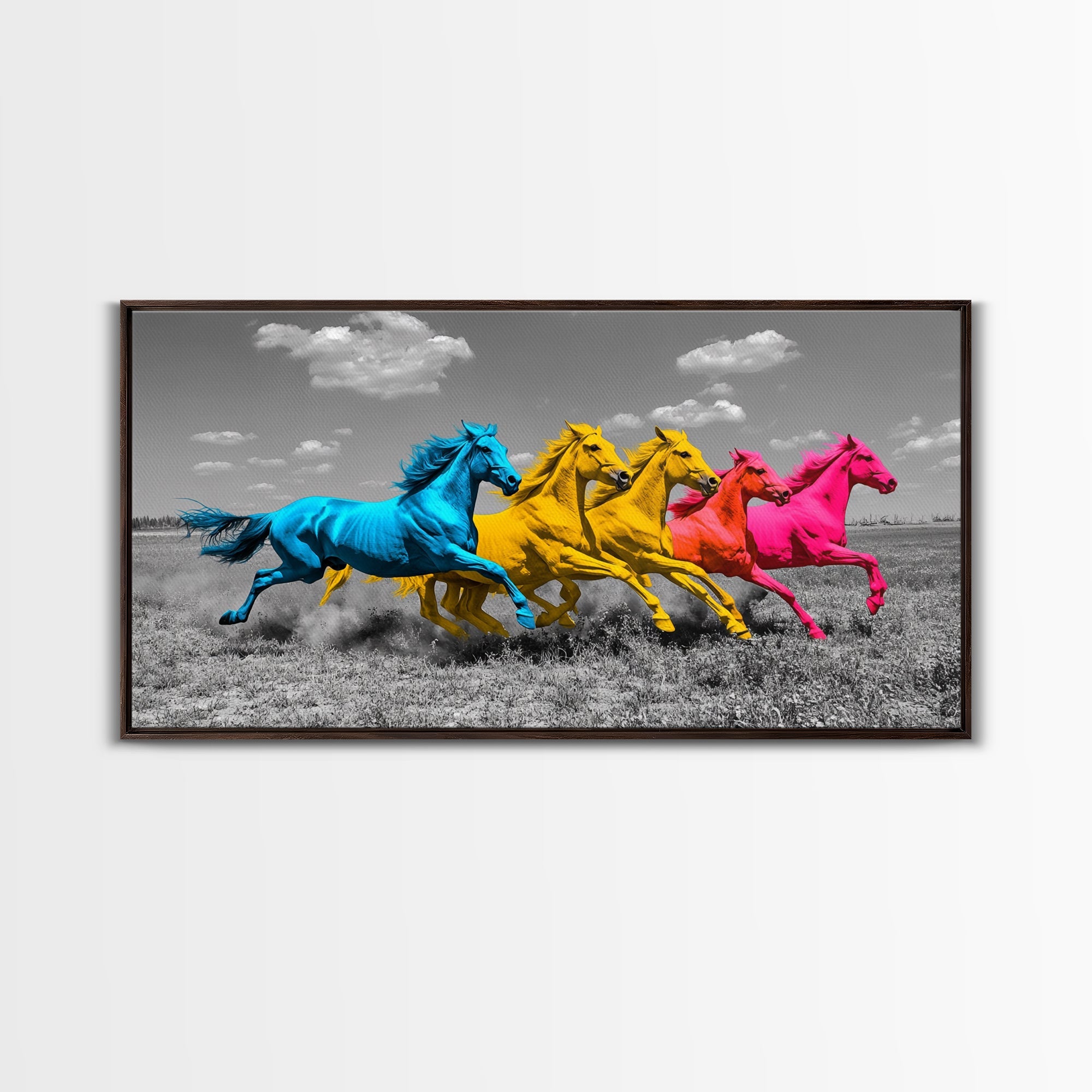 Wild Horses, Color Pop, Western Decor, Boho Style, Framed Canvas Print, Vibrant Horse Wall Art, Living Room Wall Decor, Equestrian Artwork