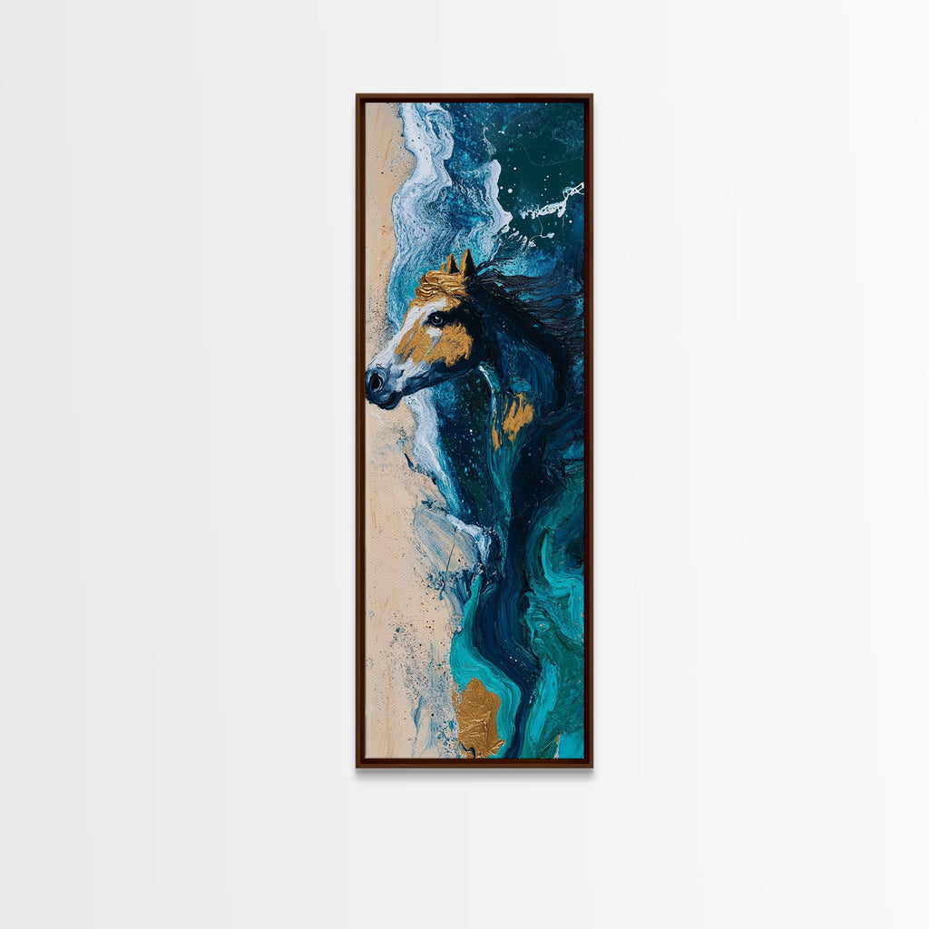 Horse by the Ocean Horse Wall Art Framed Canvas Print Coastal Landscape Art Nautical Decor Rustic Wall Art Moody Art