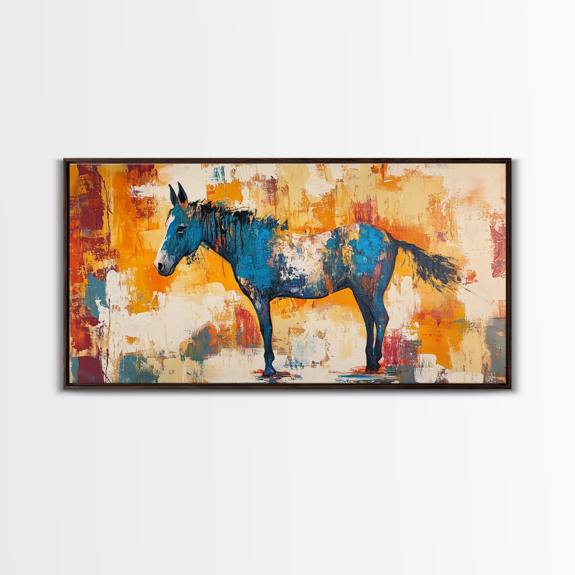 Abstract Horse Art, vintage horse art, rustic decor, equestrian wall art, western painting, original painting, horse wall art, framed canvas print