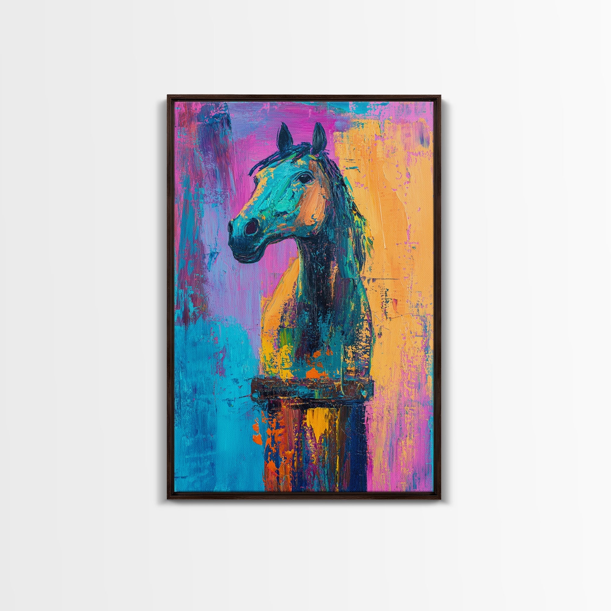 Colorful Horse, whimsical art, horse wall art, vibrant painting, pink abstract art, geometric wall art, boho art, Canvas Print