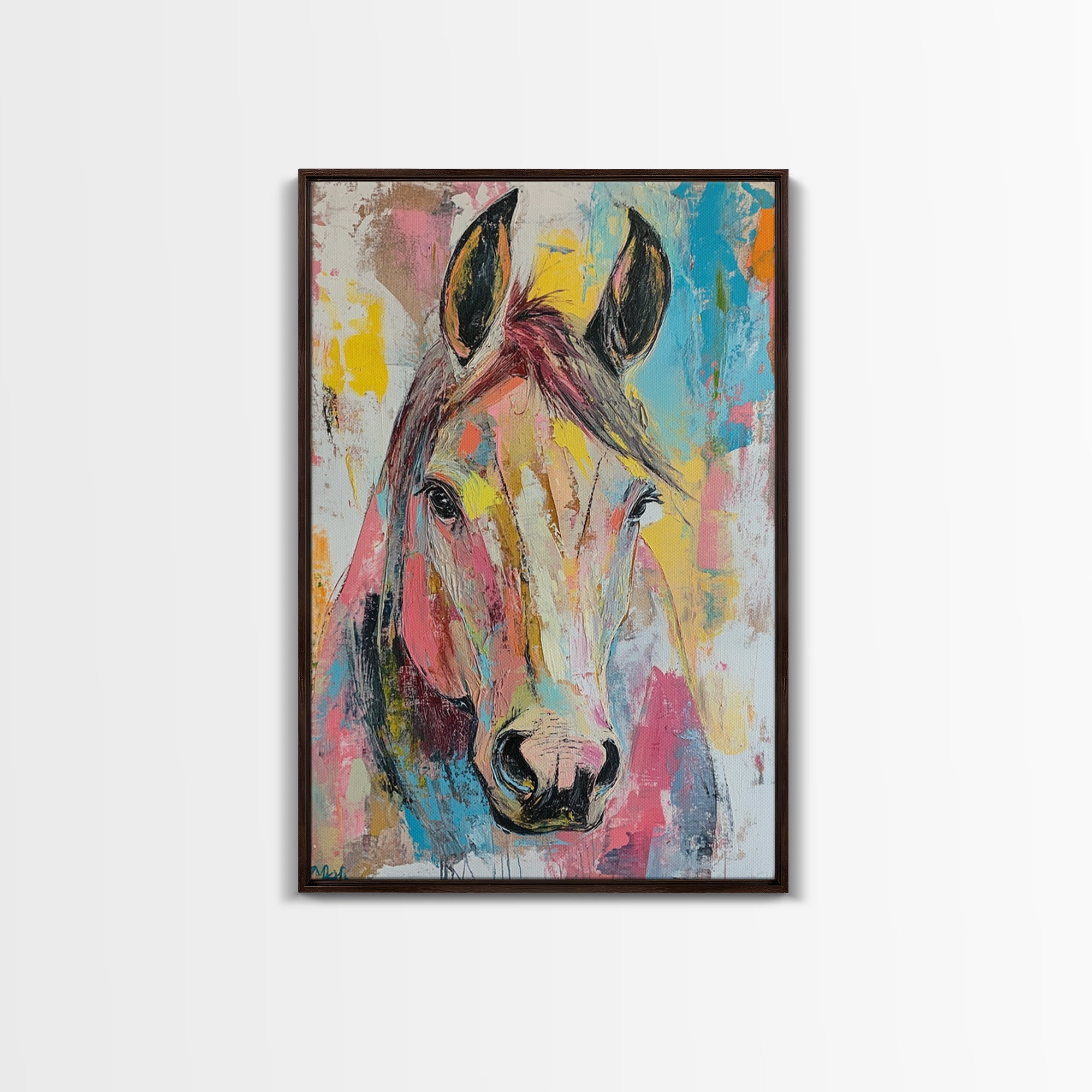 Abstract Horse Painting, pink orange wall art, vintage horse art, colorful decor, farmhouse art, canvas print, gift idea for her