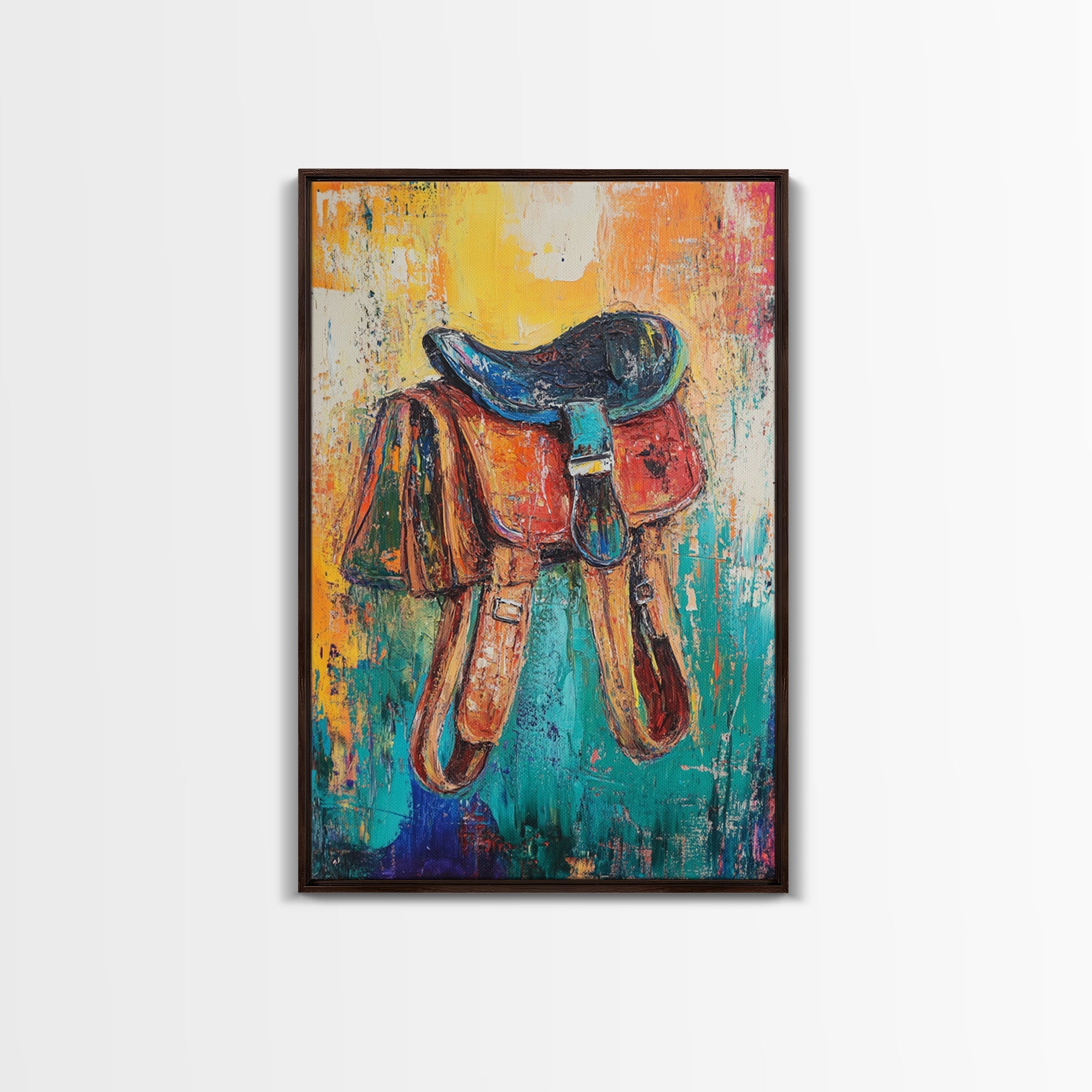 Textured saddle, cowboy decor, rustic wall art, vintage horse art, framed canvas print, western wall art, boho art, farmhouse art
