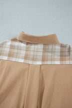 Light French Beige Plaid Colorblock Shirt Collar Shift Shacket