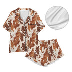 Baha Ranch Cow Hide Print Western Cowgirl Satin Pajama Set