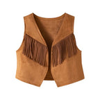 stylesilove Baby Toddler Girls Brown Fringe Vest, Pants, Bandana and Hat 4pcs Halloween Western Cowgirl Clothing Set