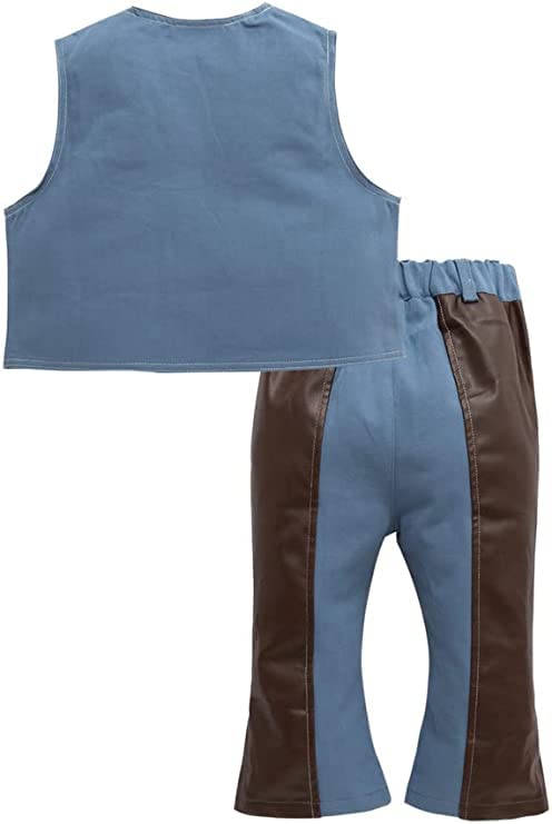 stylesilove Toddler Boys Blue Western Cowboy Vest, Pants, Hat, Red Bandana and Belt 5pcs Outfit