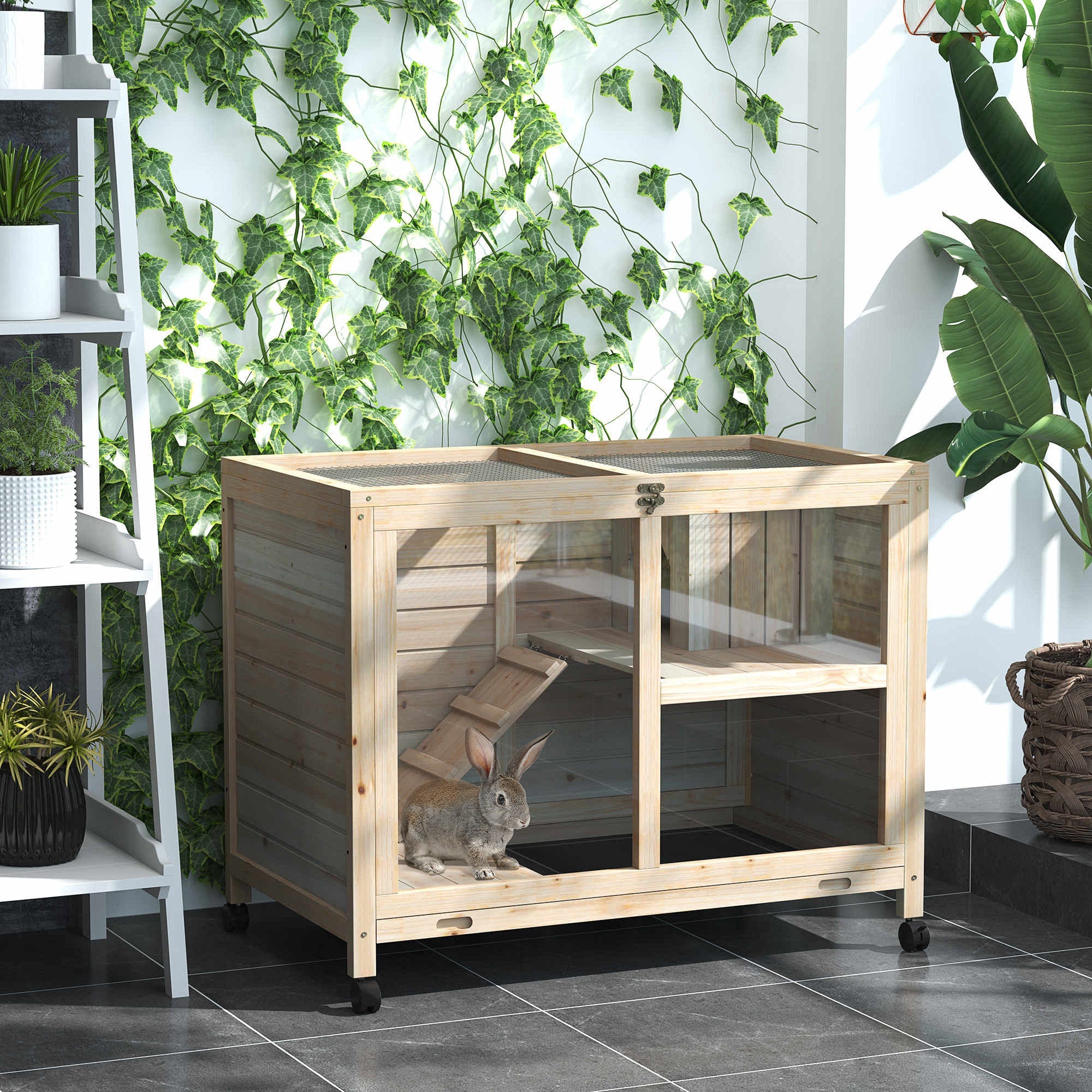 PawHut Indoor Rabbit Hutch with Wheels