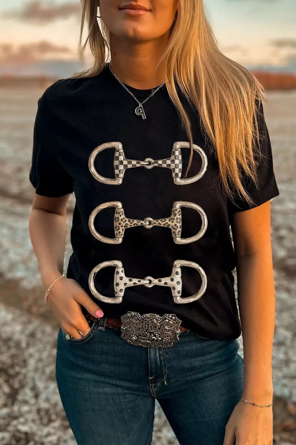 Western Horse Bit Printed Relaxed T Shirt
