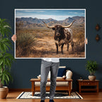Texas Longhorn Bull Wall Art Canvas Print, Western Farmhouse Decor