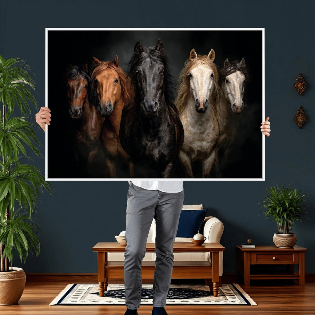Horse Wall Art Canvas Print, Wild Horses Portrait Photography,