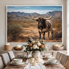Texas Longhorn Bull Wall Art Canvas Print, Western Farmhouse Decor