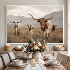 Rustic Texas Longhorn Cow Canvas Wall Art Print, Rustic Farm Animal
