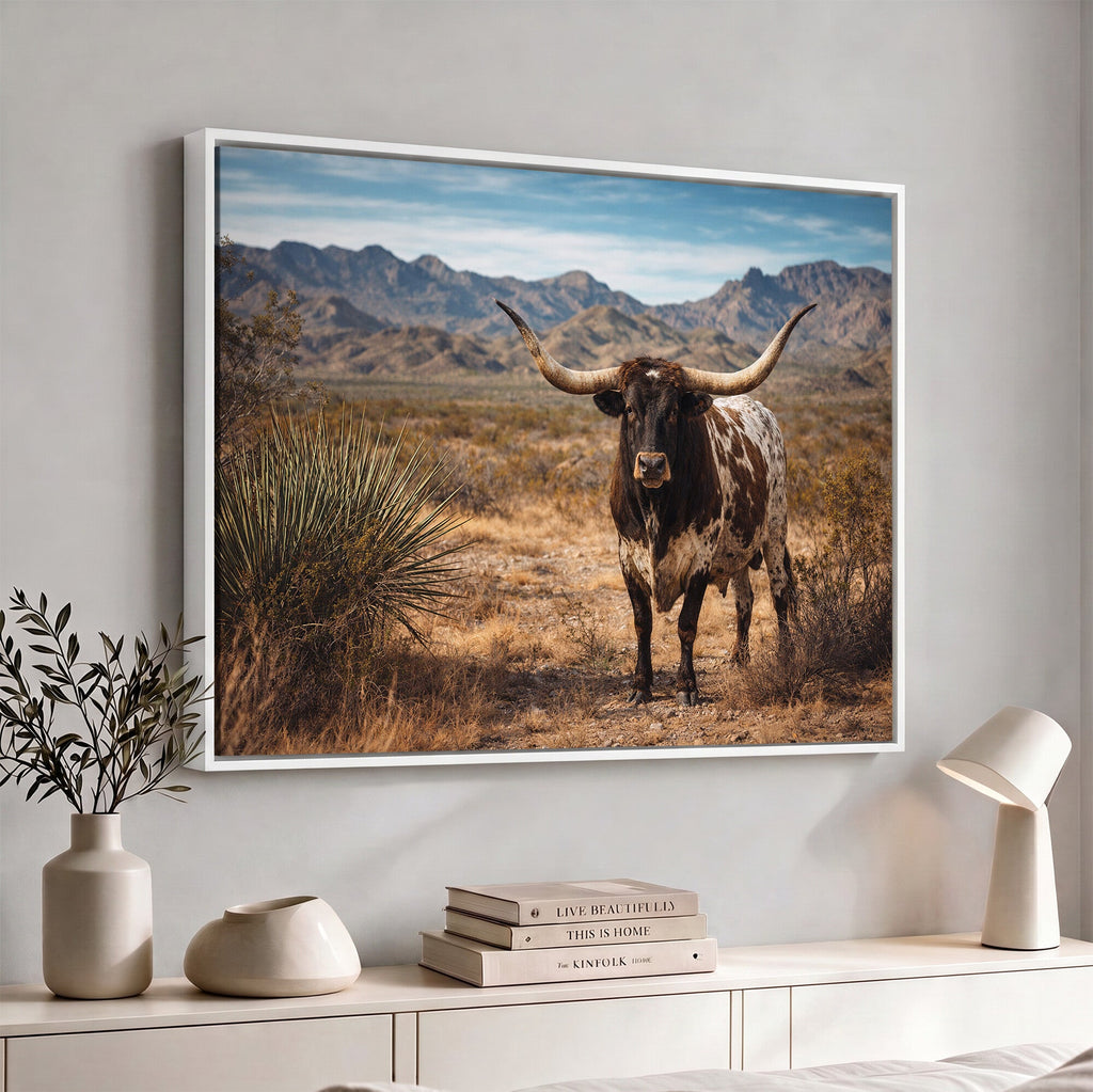 Texas Longhorn Bull Wall Art Canvas Print, Western Farmhouse Decor