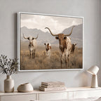 Rustic Texas Longhorn Cow Canvas Wall Art Print, Rustic Farm Animal