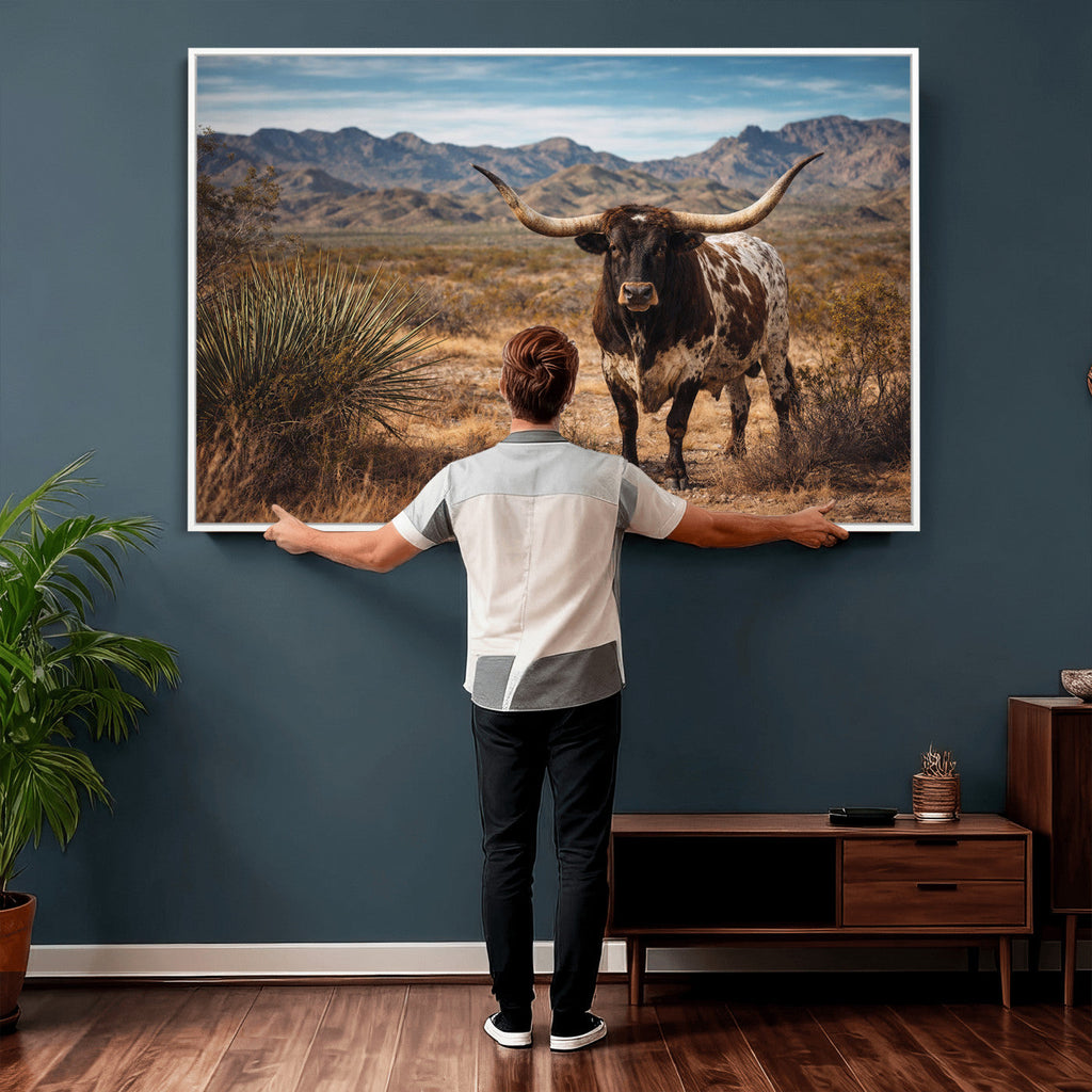 Texas Longhorn Bull Wall Art Canvas Print, Western Farmhouse Decor