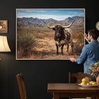 Texas Longhorn Bull Wall Art Canvas Print, Western Farmhouse Decor