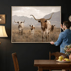 Rustic Texas Longhorn Cow Canvas Wall Art Print, Rustic Farm Animal