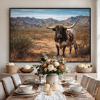 Texas Longhorn Bull Wall Art Canvas Print, Western Farmhouse Decor