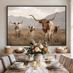 Rustic Texas Longhorn Cow Canvas Wall Art Print, Rustic Farm Animal